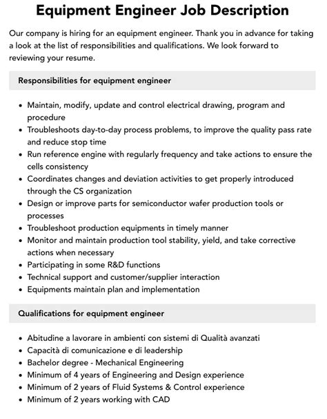 test equipment engineer job description